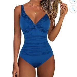 HILOR Braided Twist Tummy Control One Piece Swimsuit in Navy NWT